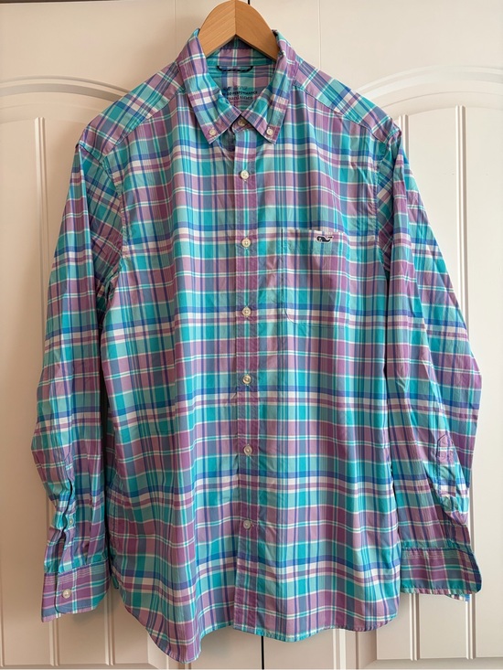 Vineyard Vines Other - Vineyard Vines On-The-Go Performance Men's L Plaid Button Down Shirt Purple Blue